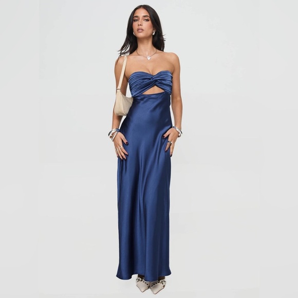 Princess Polly Dresses & Skirts - Princess Polly satin navy strapless strappy open back maxi dress nwot